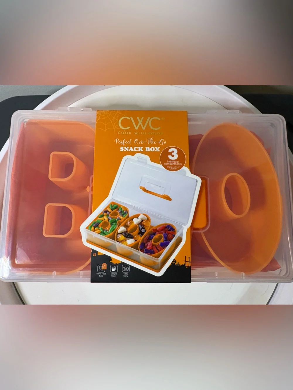 Halloween ‘ Boo ‘ Snack Box - Orange Food Storage Container